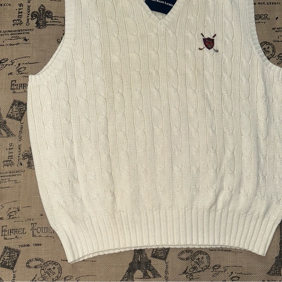 Polo Golf Ralph Lauren NWT! Vintage Men'S Ivory Knit V-Neck Sweater Vest Size L - Picture 2 of 16